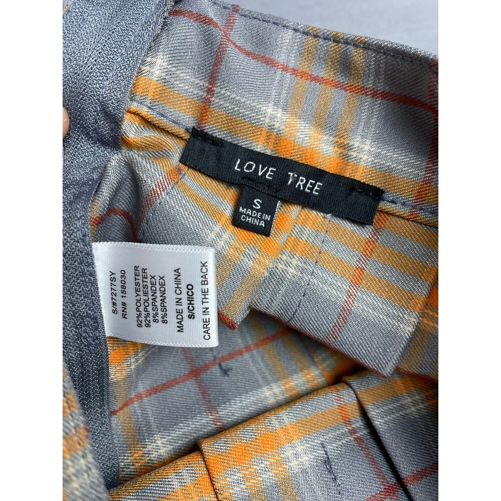 Love Tree Orange & Grey Plaid Pleated Skater Mini Skirt‎ Size Small Y2K Preppy - Picture 3 of 3